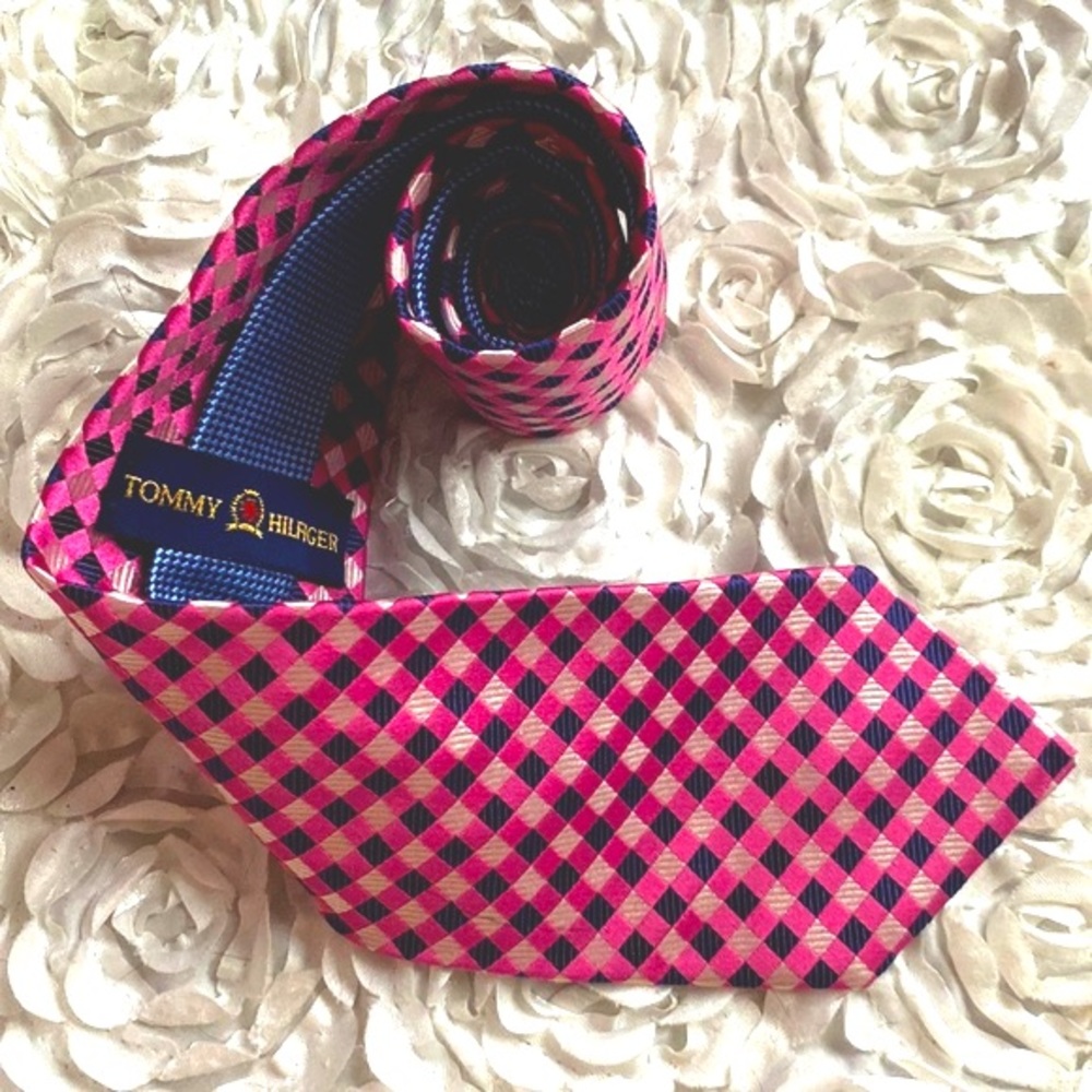 New Tommy Hilfiger silk checkered tie